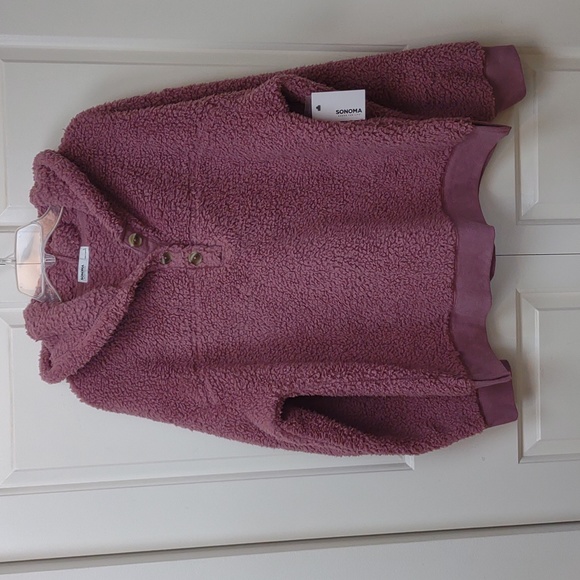 Sonoma Mauve Soft Cozy Sherpa Fleece LS Pullover Henley Hoodie NWT - Picture 3 of 11